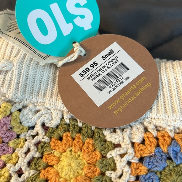 Ghanda Granny Square Crochet Mini Skirt Pastel New S Blue Cream Pink Green 70’s - Picture 7 of 7